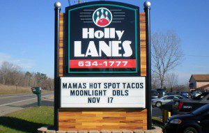 Holly Lanes Bowling sign in Holly Michigan created by Signs by Crannie